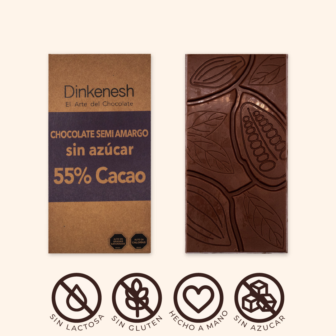 Tableta Chocolate Amargo 55% cacao Sin Azúcar 90gr