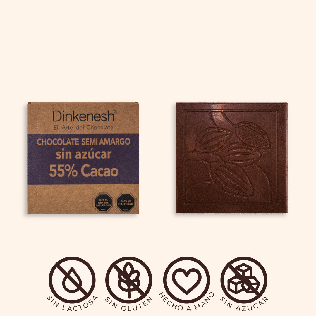 Tableta Chocolate Amargo 55% cacao Sin Azúcar 30gr
