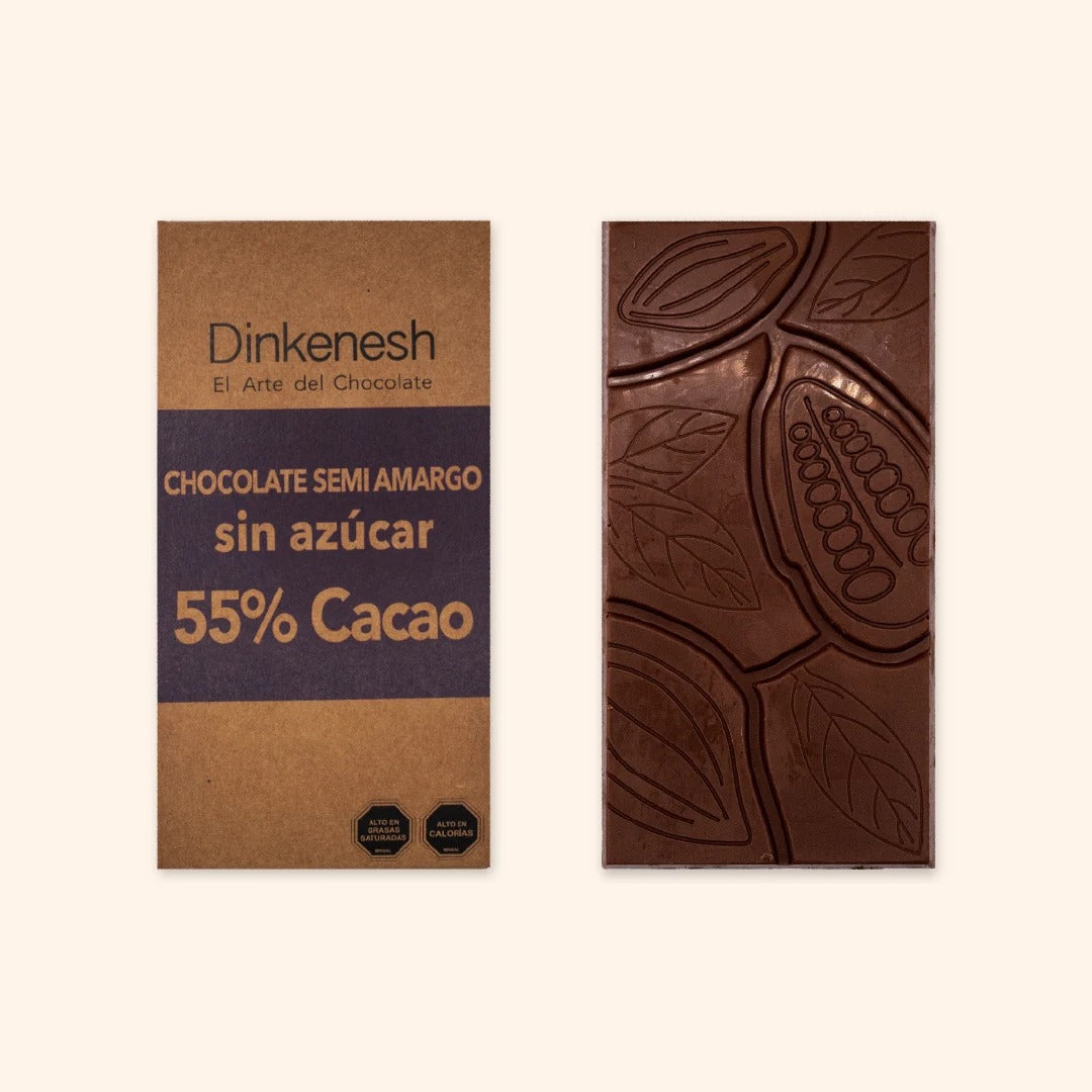 Tableta chocolate semi amargo 55% sin azúcar 90 gr