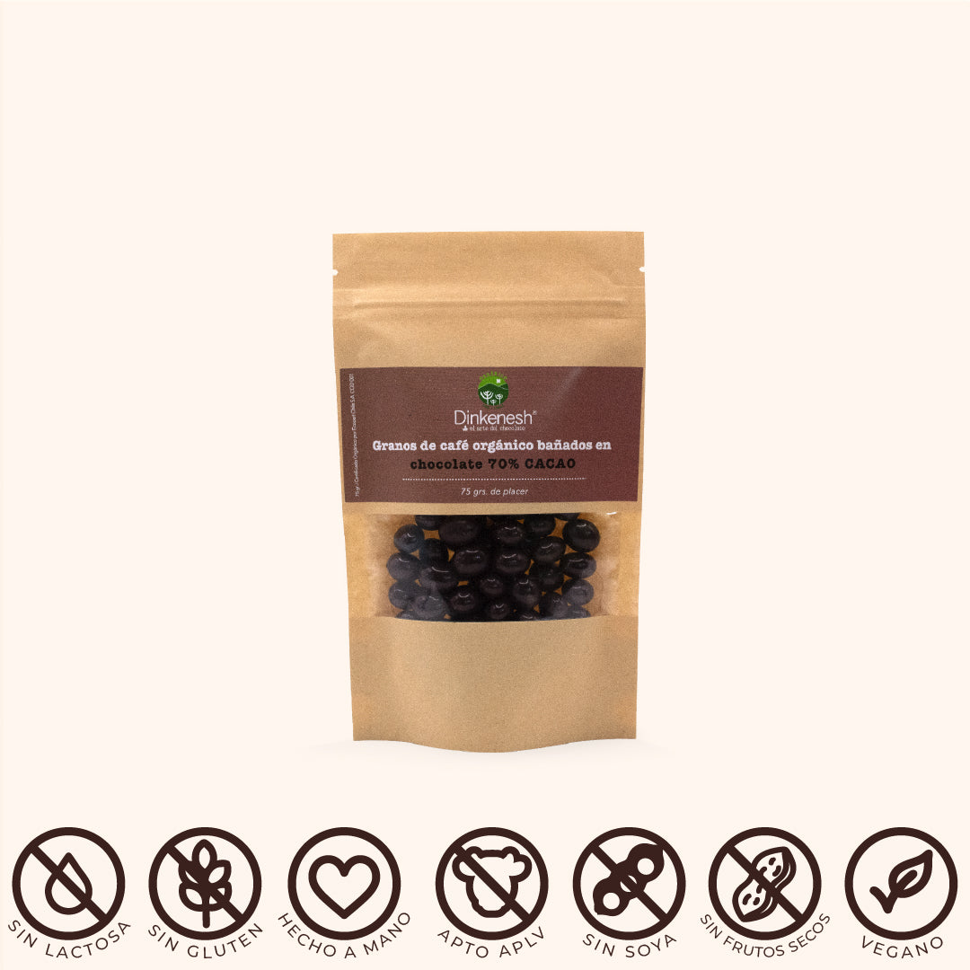 Granos de Cafe bañados 70% cacao (75 gr)